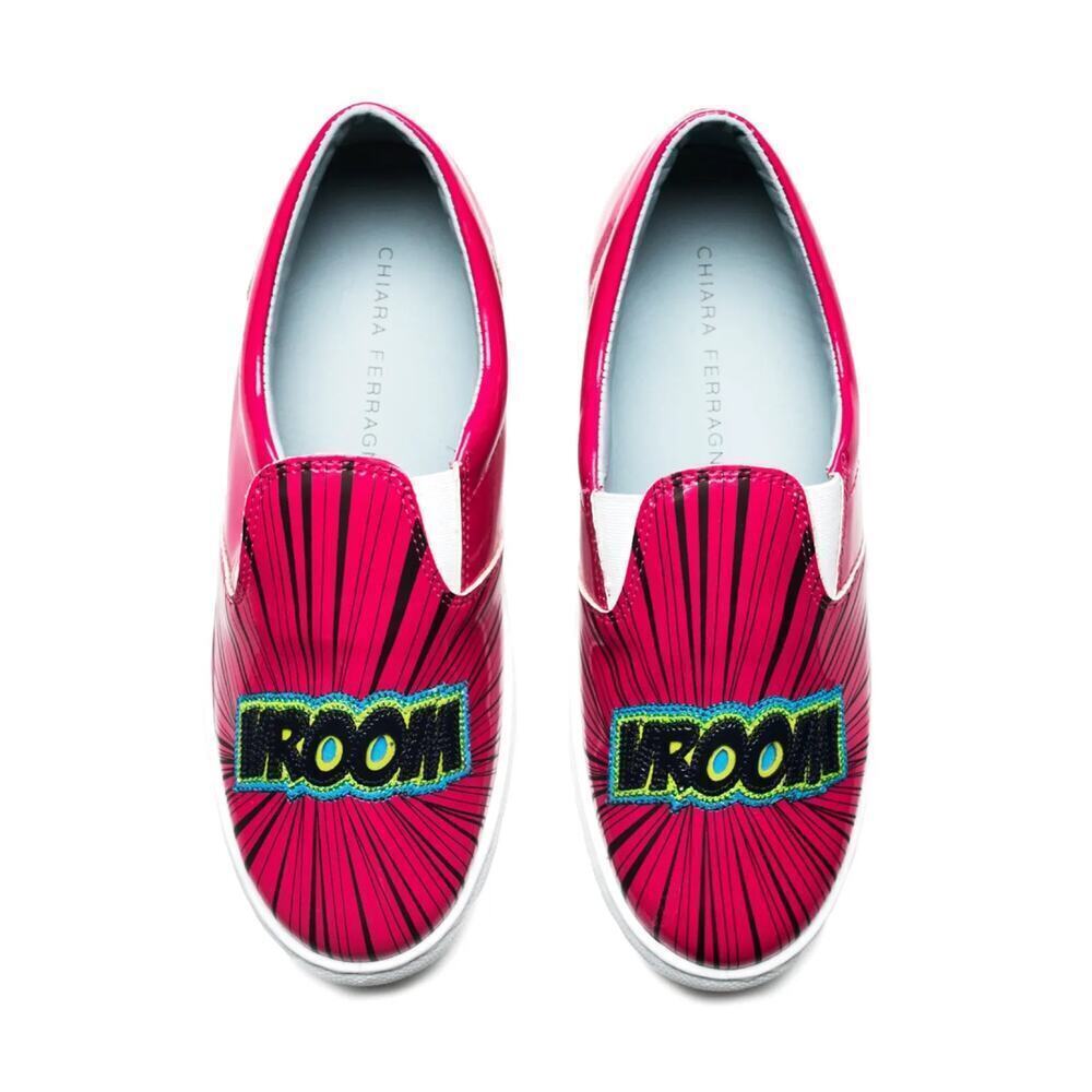 Chiara Ferragni Vroom Patent Leather Slip On Sneakers Pink Size 7